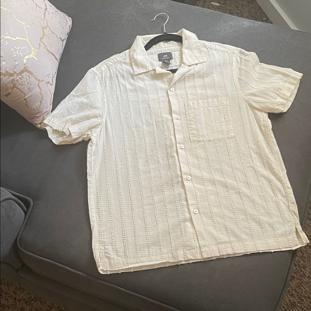 H&M Cream Textured Button Down Shirt